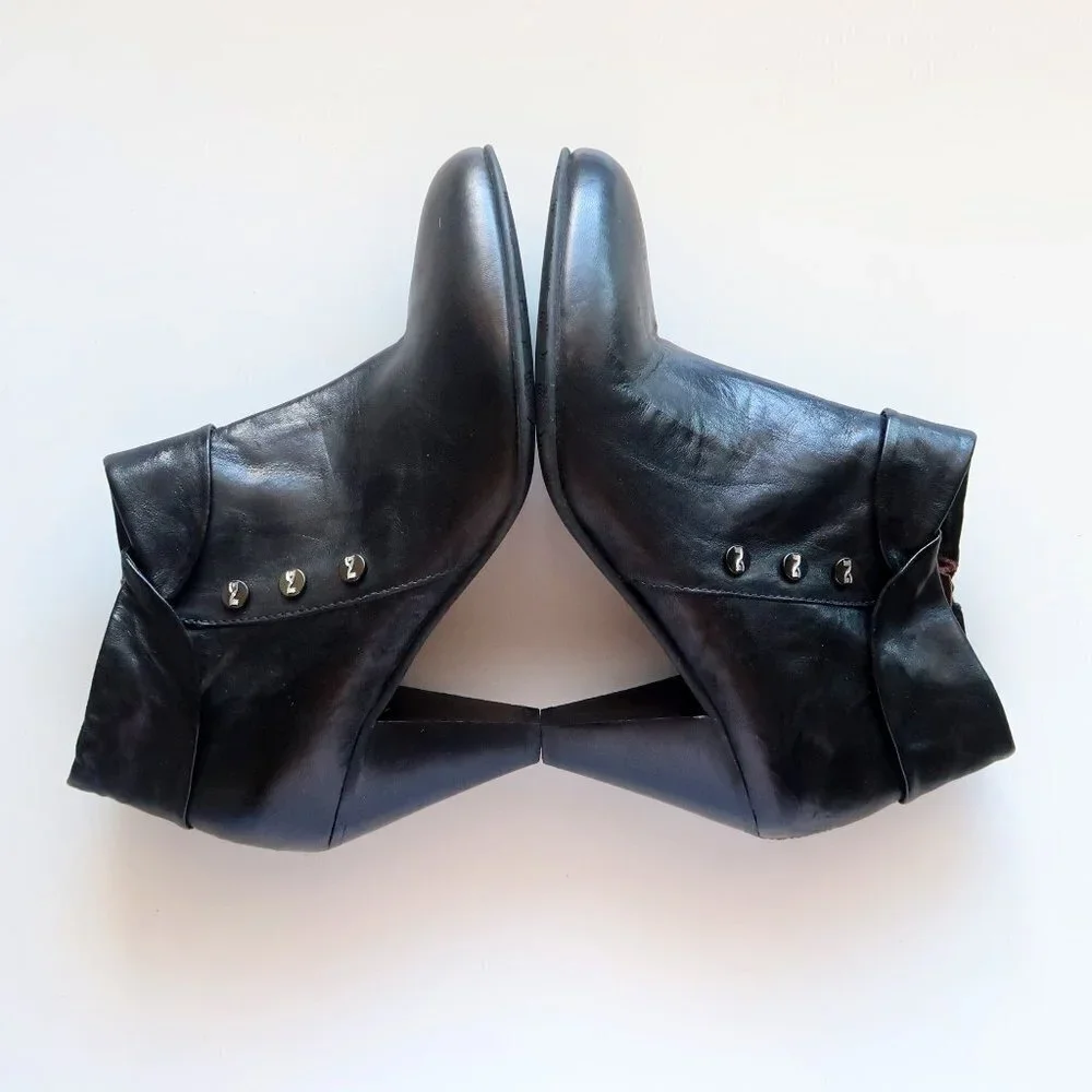 Nero Giardini Black Leather AlmondToe Tapered Sturdy Heel Ankle Boots Booties - Picture 14 of 16